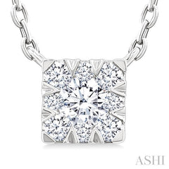 1/10 Ctw Lovebright Petite Square Shape Round Cut Diamond Fashion Pendant With Chain in 10K Yellow and White Gold