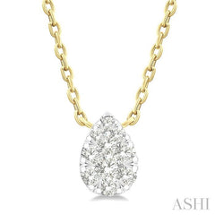 1/10 Ctw Lovebright Petite Pear Shape Round Cut Diamond Fashion Pendant With Chain in 10K Yellow Gold