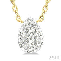 1/10 Ctw Lovebright Petite Pear Shape Round Cut Diamond Fashion Pendant With Chain in 10K Yellow Gold