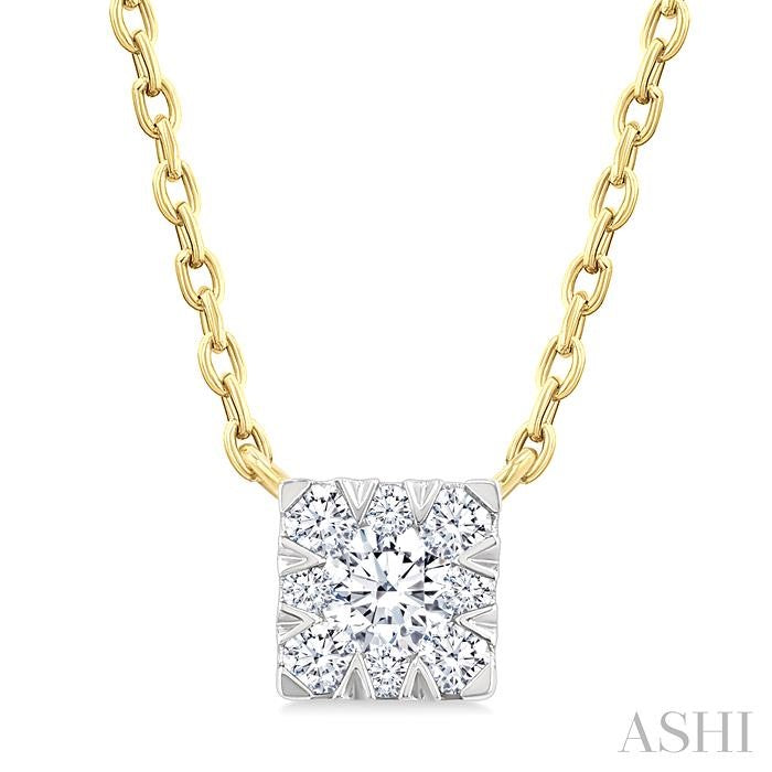 1/10 Ctw Lovebright Petite Square Shape Round Cut Diamond Fashion Pendant With Chain in 10K Yellow Gold