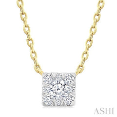 1/10 Ctw Lovebright Petite Square Shape Round Cut Diamond Fashion Pendant With Chain in 10K Yellow Gold