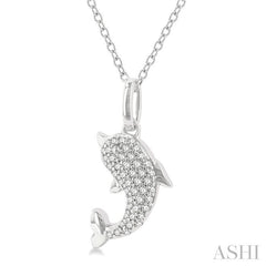 1/6 Ctw Petite Sea Life Dolphin Round Cut Diamond Fashion Pendant With Chain in 10K White Gold