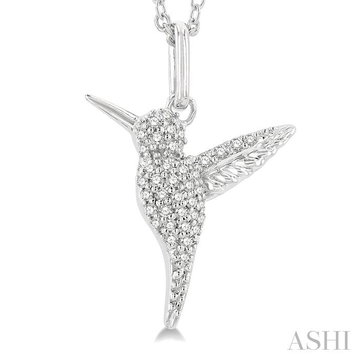 1/6 Ctw Petite Hummingbird Round Cut Diamond Fashion Pendant With Chain in 10K White Gold