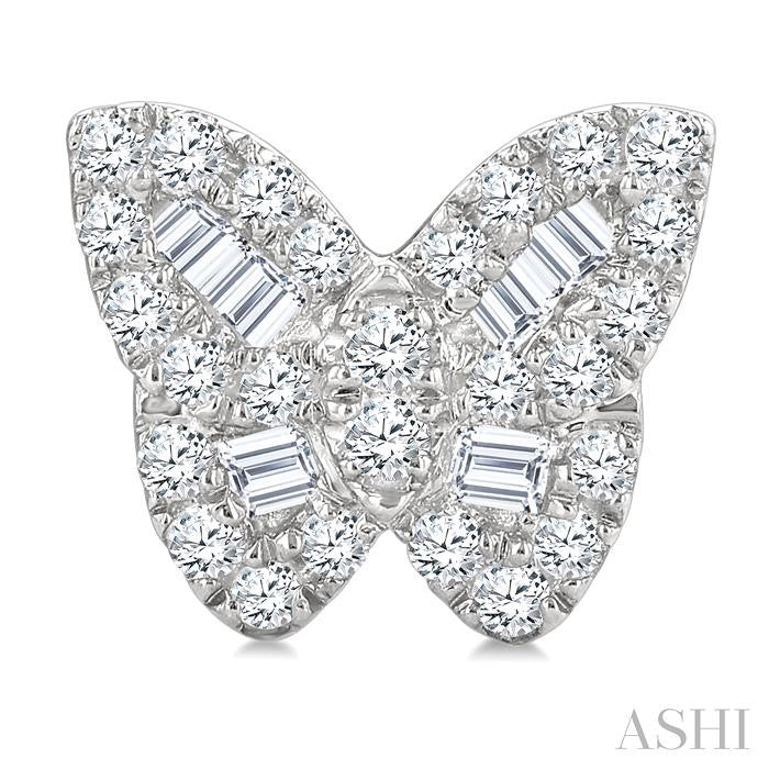 1/4 Ctw Butterfly Baguette and Round Cut Diamond Petite Earrings in 10K White Gold