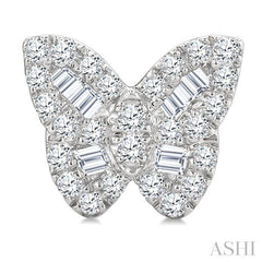 1/4 Ctw Butterfly Baguette and Round Cut Diamond Petite Earrings in 10K White Gold