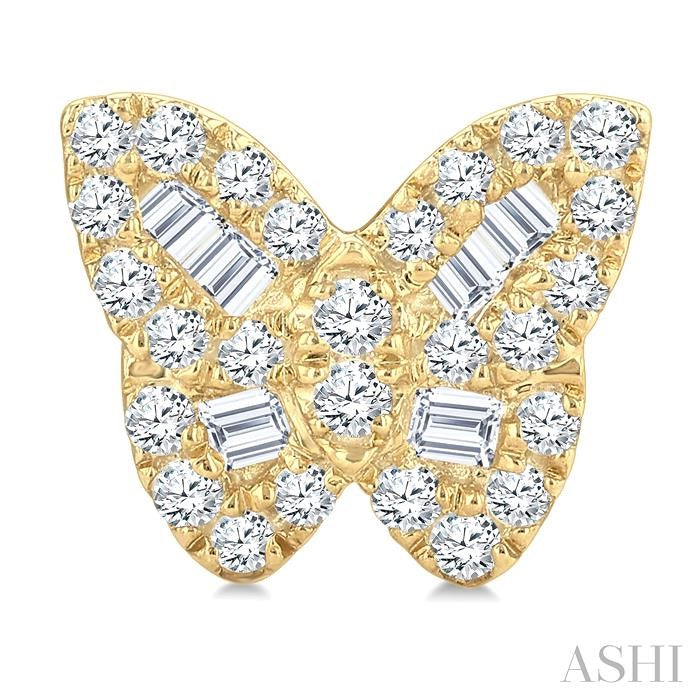 1/4 Ctw Butterfly Baguette and Round Cut Diamond Petite Earrings in 10K Yellow Gold