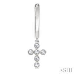 1/10 Ctw Round Cut Diamond Cross Petite Huggie Earrings in 10K White Gold