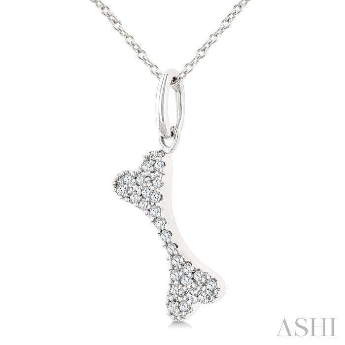 1/10 Ctw Dog Bone Petite Round Cut Diamond Fashion Pendant With Chain in 10K White Gold