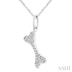 1/10 Ctw Dog Bone Petite Round Cut Diamond Fashion Pendant With Chain in 10K White Gold