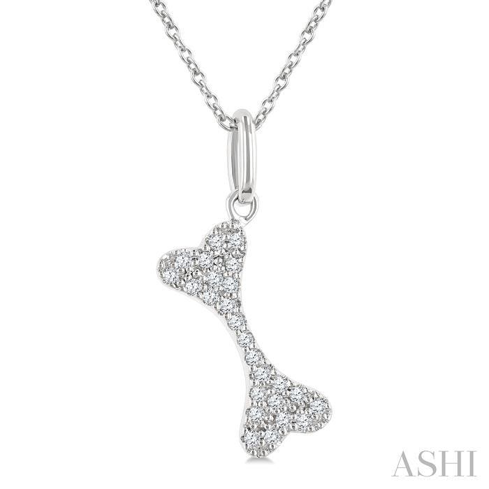 1/10 Ctw Dog Bone Petite Round Cut Diamond Fashion Pendant With Chain in 10K White Gold