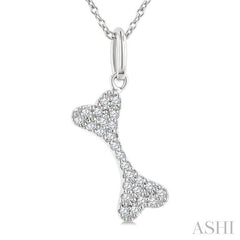 1/10 Ctw Dog Bone Petite Round Cut Diamond Fashion Pendant With Chain in 10K White Gold
