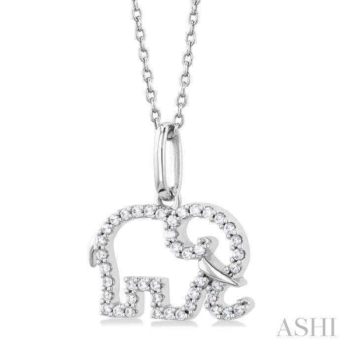 1/6 Ctw Petite Tusked Elephant Frame Round Cut Diamond Fashion Pendant With Chain in 10K White Gold