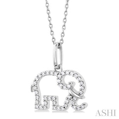 1/6 Ctw Petite Tusked Elephant Frame Round Cut Diamond Fashion Pendant With Chain in 10K White Gold