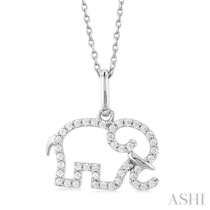 1/6 Ctw Petite Tusked Elephant Frame Round Cut Diamond Fashion Pendant With Chain in 10K White Gold
