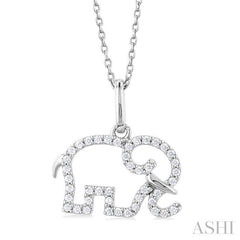1/6 Ctw Petite Tusked Elephant Frame Round Cut Diamond Fashion Pendant With Chain in 10K White Gold