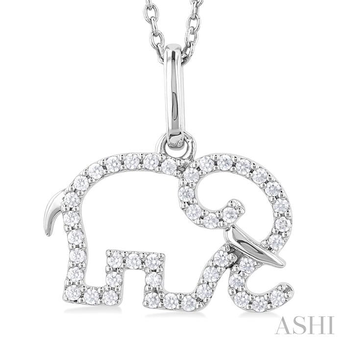 1/6 Ctw Petite Tusked Elephant Frame Round Cut Diamond Fashion Pendant With Chain in 10K White Gold