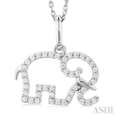 1/6 Ctw Petite Tusked Elephant Frame Round Cut Diamond Fashion Pendant With Chain in 10K White Gold