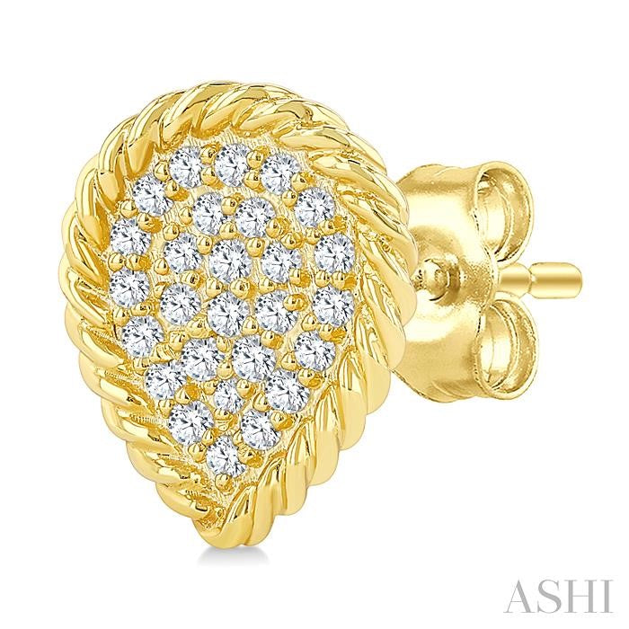 1/5 Ctw Pear Shape Rope Border Round Cut Diamond Fashion Stud Earring in 10K Yellow Gold