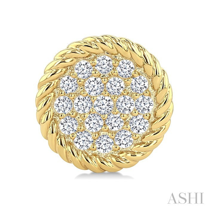 1/5 Ctw Round Cut Diamond Rope Border Circle Motif Fashion Stud Earring in 10K Yellow Gold