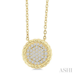 1/5 Ctw Round Cut Diamond Rope Border Circle Motif Fashion Pendant With Chain in 10K Yellow Gold