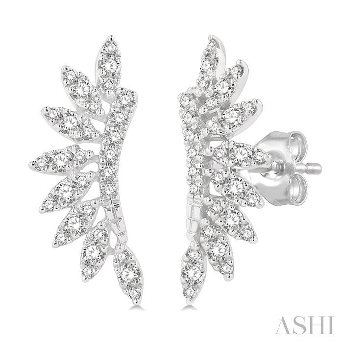 1/3 Ctw Arched Marquise Projection Round Cut Diamond Petite Fashion Earring in 14K White Gold