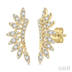 1/3 Ctw Arched Marquise Projection Round Cut Diamond Petite Fashion Earring in 14K Yellow Gold