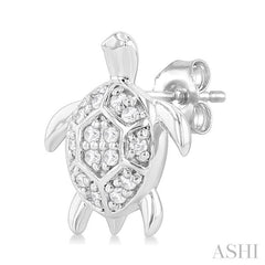 1/10 Ctw Petite Turtle Round Cut Diamond Fashion Stud Earring in 10K White Gold