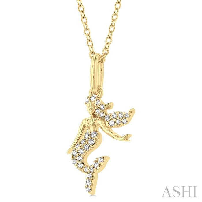 1/8 Ctw Petite Sea Life Mermaid Round Cut Diamond Fashion Pendant With Chain in 10K Yellow Gold