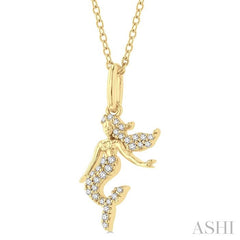 1/8 Ctw Petite Sea Life Mermaid Round Cut Diamond Fashion Pendant With Chain in 10K Yellow Gold