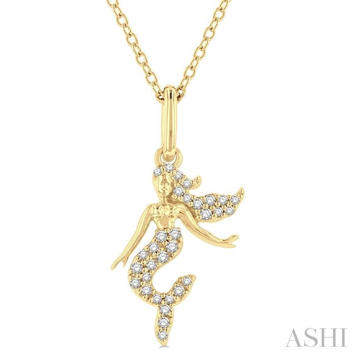 1/8 Ctw Petite Sea Life Mermaid Round Cut Diamond Fashion Pendant With Chain in 10K Yellow Gold