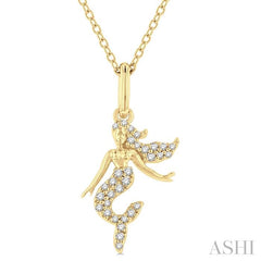 1/8 Ctw Petite Sea Life Mermaid Round Cut Diamond Fashion Pendant With Chain in 10K Yellow Gold