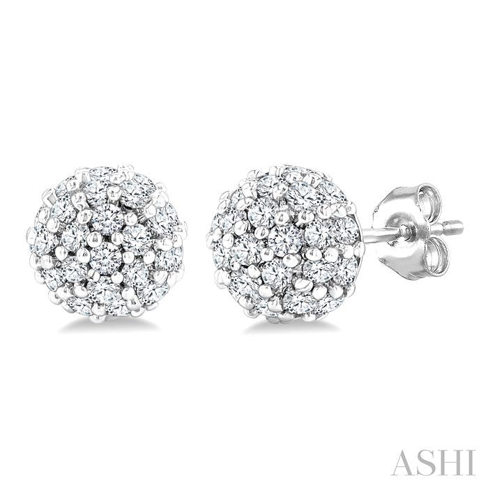 1/5 Ctw Petite Disco Ball Round Cut Diamond Fashion Stud Earring in 10K White Gold