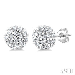 1/5 Ctw Petite Disco Ball Round Cut Diamond Fashion Stud Earring in 10K White Gold