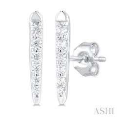 1/10 Ctw Petite Vertical Bar Graduated Round Cut Diamond Fashion Stud Earring in 10K White Gold