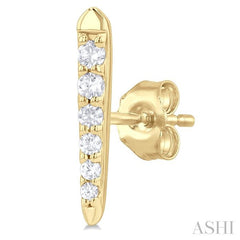 1/10 Ctw Petite Vertical Bar Graduated Round Cut Diamond Fashion Stud Earring in 10K Yellow Gold