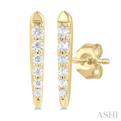 1/10 Ctw Petite Vertical Bar Graduated Round Cut Diamond Fashion Stud Earring in 10K Yellow Gold
