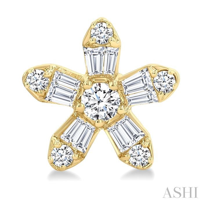 1/3 Ctw Petite Floral Motif Baguette and Round Cut Diamond Fashion Stud Earrings in 10K Yellow Gold
