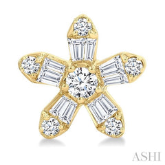 1/3 Ctw Petite Floral Motif Baguette and Round Cut Diamond Fashion Stud Earrings in 10K Yellow Gold