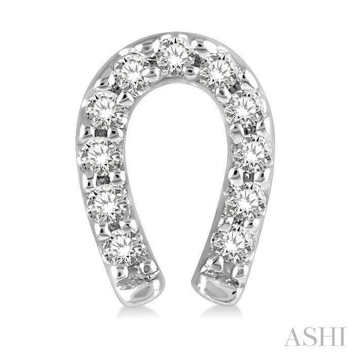 1/10 Ctw Horseshoe Charm Round Cut Diamond Petite Earring in 10K White Gold