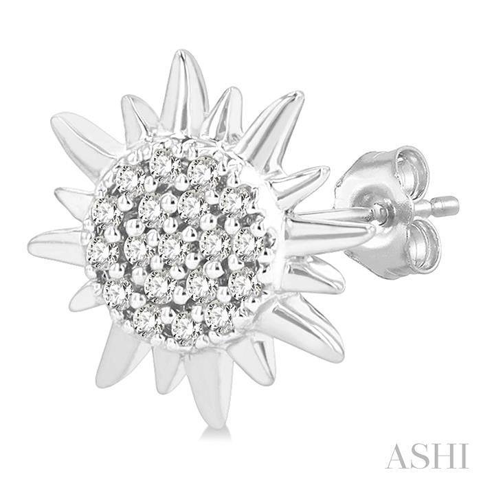1/8 Ctw Petite Sun Round Cut Diamond Fashion Stud Earring in 10K White Gold