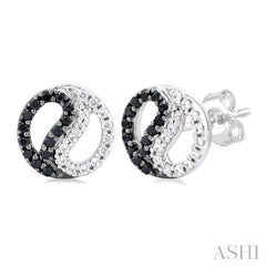 1/5 Ctw Petite Yin Yang Black & White Round Cut Diamond Fashion Stud Earring in 10K White Gold