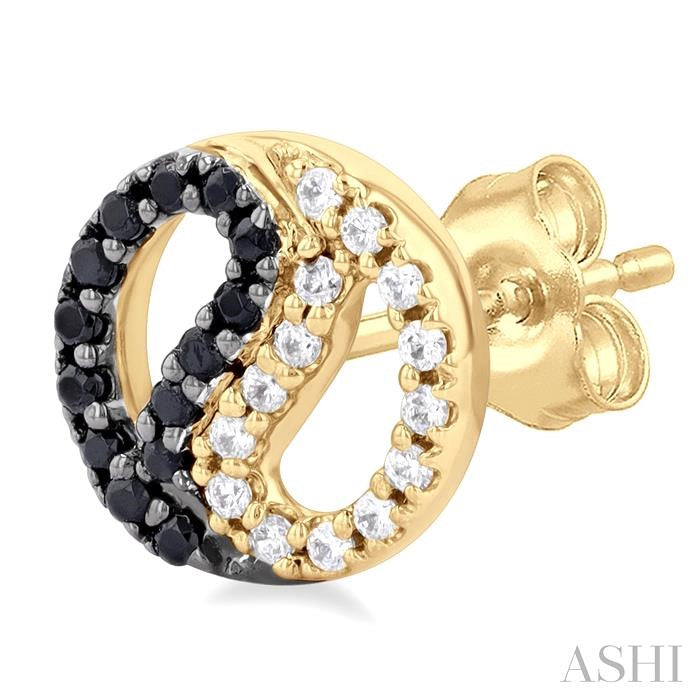 1/5 Ctw Petite Yin Yang Black & Yellow Round Cut Diamond Fashion Stud Earring in 10K Yellow Gold