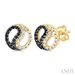 1/5 Ctw Petite Yin Yang Black & Yellow Round Cut Diamond Fashion Stud Earring in 10K Yellow Gold