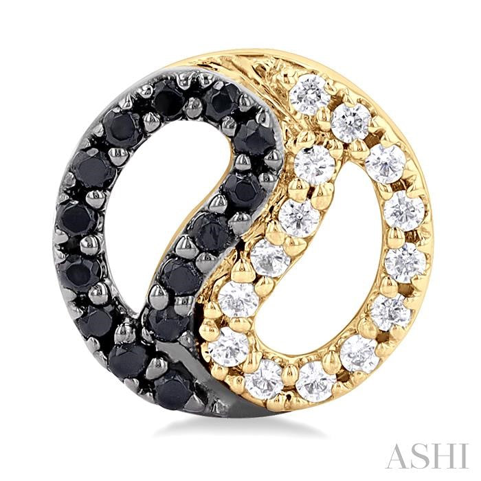 1/5 Ctw Petite Yin Yang Black & Yellow Round Cut Diamond Fashion Stud Earring in 10K Yellow Gold