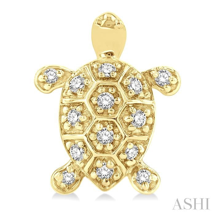 1/6 Ctw Petite Turtle Round Cut Diamond Fashion Stud Earring in 10K Yellow Gold