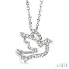 1/10 Ctw Petite Dove Round Cut Diamond Fashion Pendant With Chain in 10K White Gold