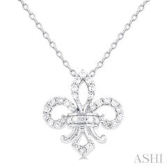 1/6 Ctw Petite Fleur De Lis Round Cut Diamond Fashion Pendant With Chain in 10K White Gold