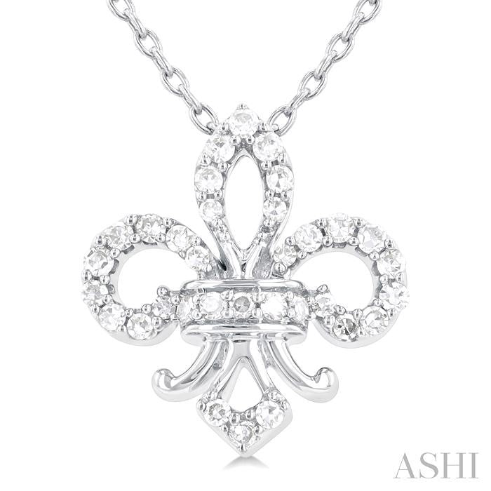1/6 Ctw Petite Fleur De Lis Round Cut Diamond Fashion Pendant With Chain in 10K White Gold