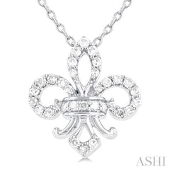 1/6 Ctw Petite Fleur De Lis Round Cut Diamond Fashion Pendant With Chain in 10K White Gold
