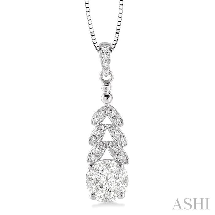3/8 Ctw Lovebright Round Cut Diamond Pendant in 14K White Gold with Chain